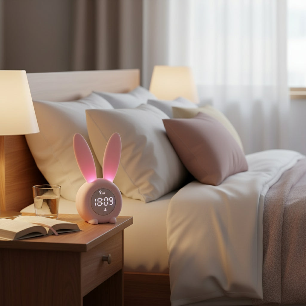 Réveil Lapin LED avec Grandes Oreilles – Affichage Digital Moderne