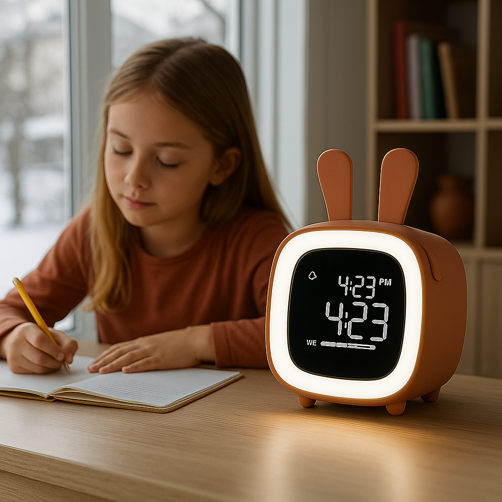 Réveil Lapin LED avec Oreilles Amovibles – Affichage Digital et Température