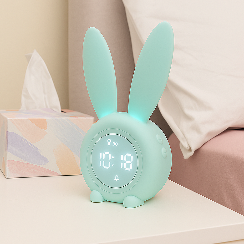 Réveil Lapin LED avec Grandes Oreilles – Affichage Digital Moderne