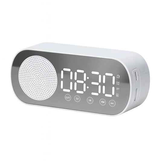 Réveil Multifonction Haut-Parleur Bluetooth avec Caisson de Basse et Assistant Vocal
