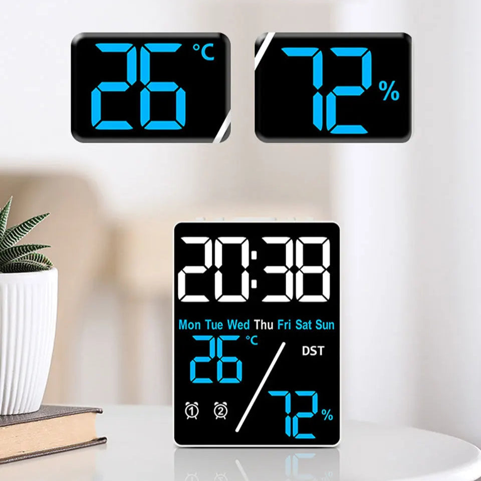 Réveil Multifonction Digital avec Réglage Luminosité 3 Niveaux – Affichage Date et Température