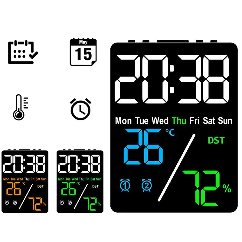 Réveil Multifonction Digital avec Réglage Luminosité 3 Niveaux – Affichage Date et Température