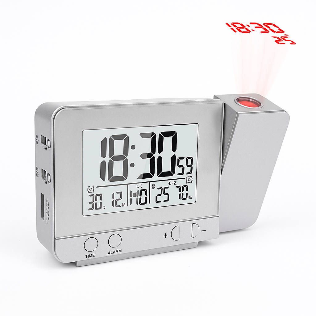 Réveil Projecteur Digital avec Température, Humidité et Port USB