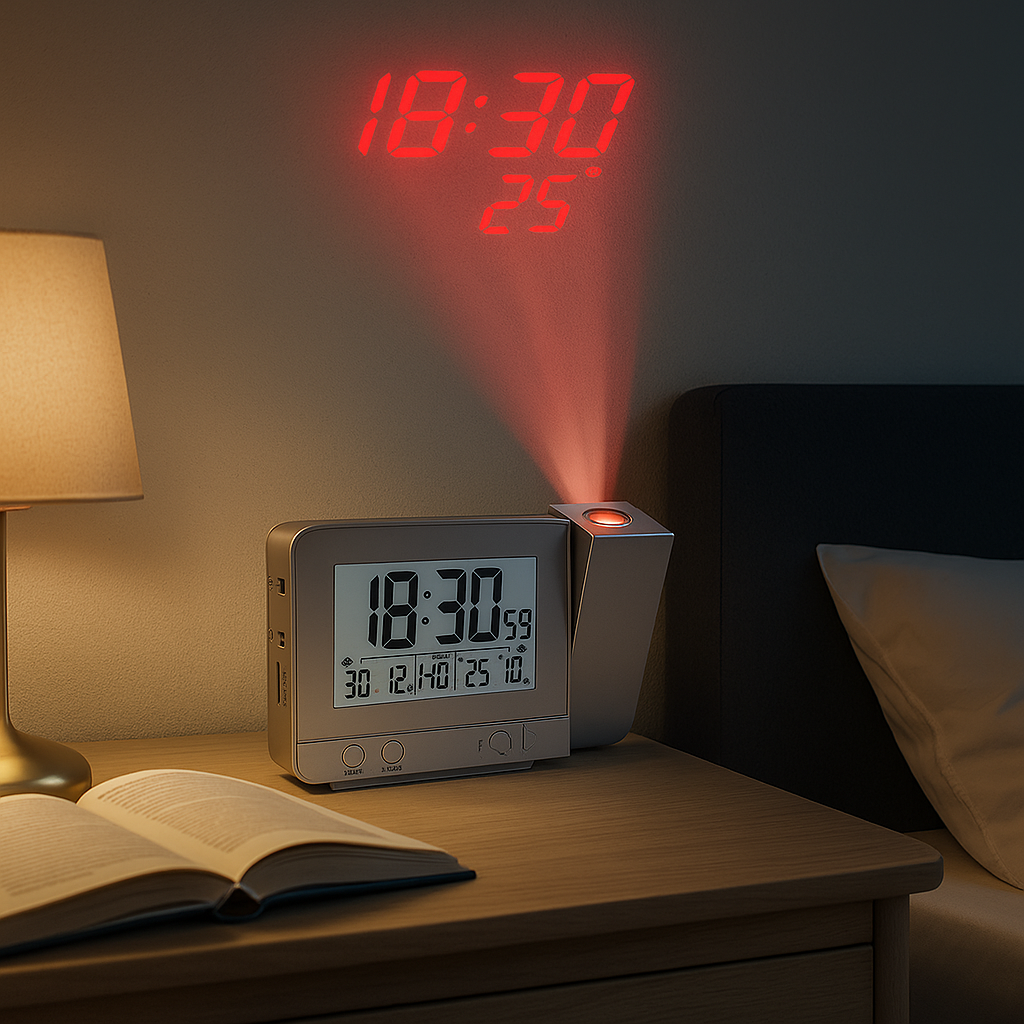 Réveil Projecteur Digital avec Température, Humidité et Port USB
