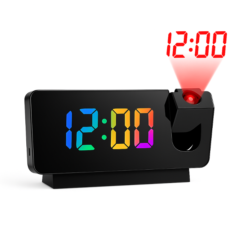 Réveil Projecteur avec Heure au Plafond, Double Alarme et Température