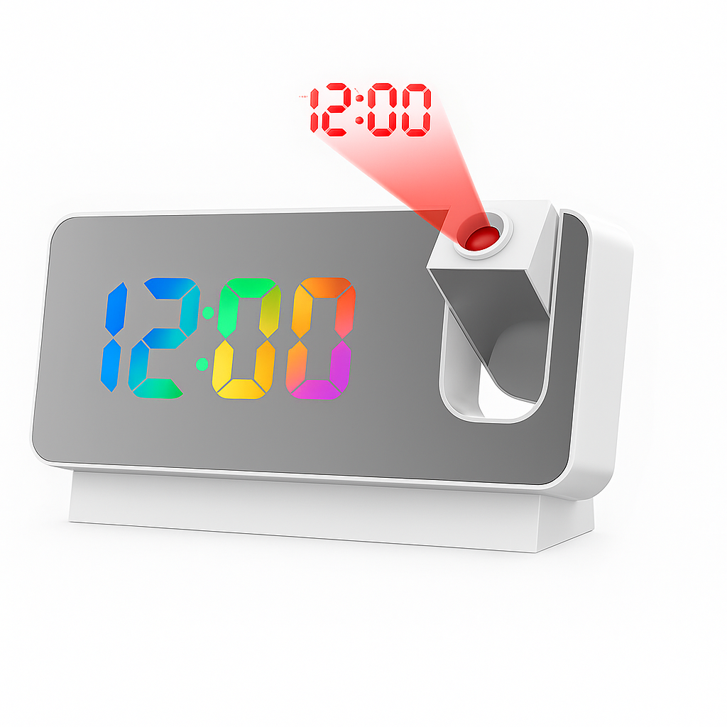 Réveil Projecteur avec Heure au Plafond, Double Alarme et Température