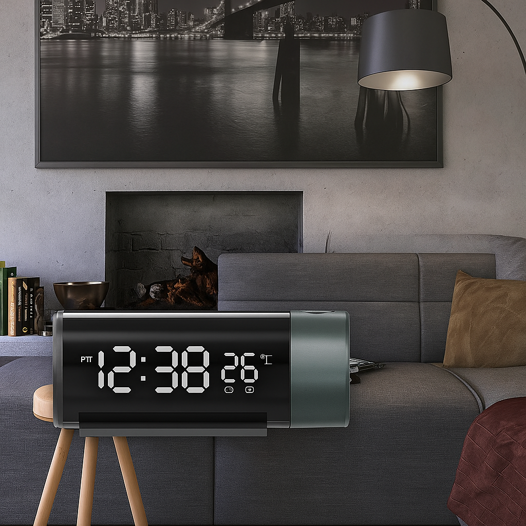 Réveil Projecteur avec Affichage LED et Double Alarme