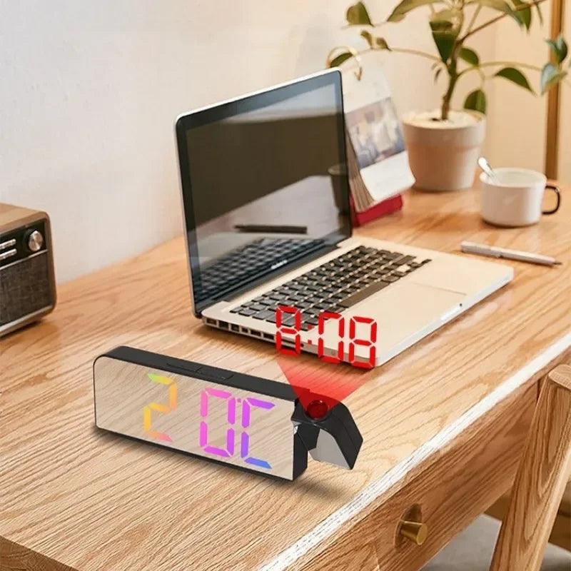 Réveil Projecteur Miroir avec Affichage Température et Date