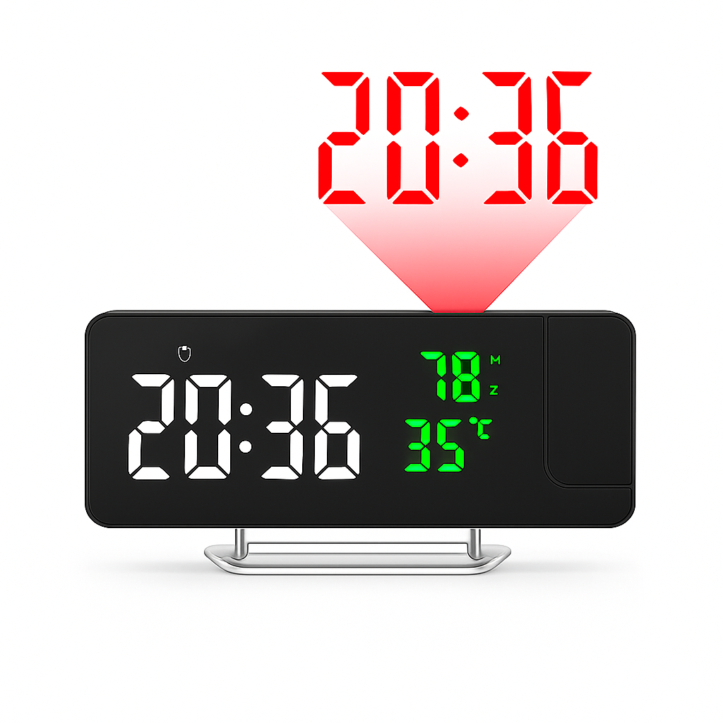 Réveil Projecteur avec Température, Humidité et Grand Affichage Digital