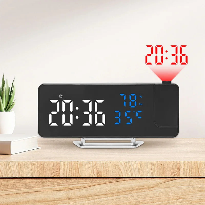 Réveil Projecteur avec Température, Humidité et Grand Affichage Digital