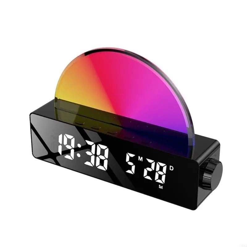 Réveil LED Miroir – Lampe Soleil RGB, Date et Jour