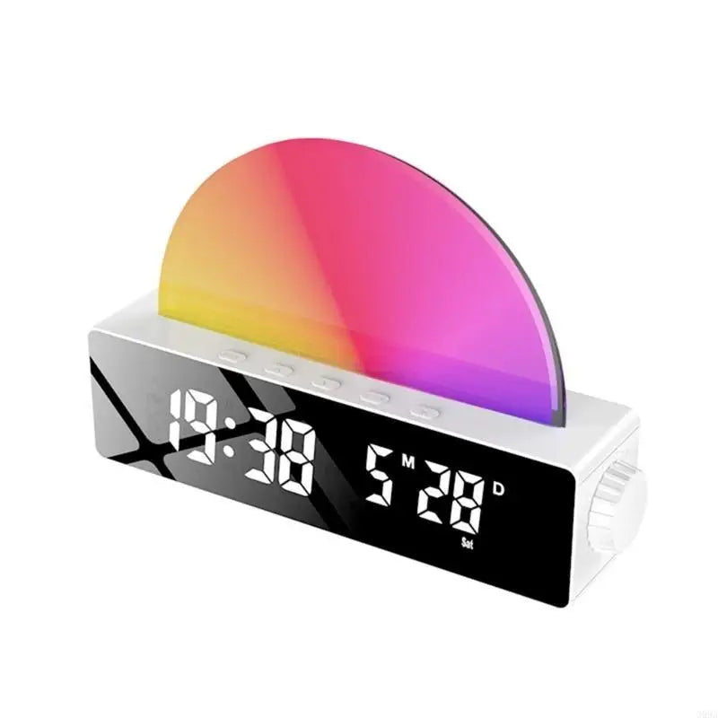 Réveil LED Miroir – Lampe Soleil RGB, Date et Jour