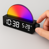 Réveil LED Miroir – Lampe Soleil RGB, Date et Jour