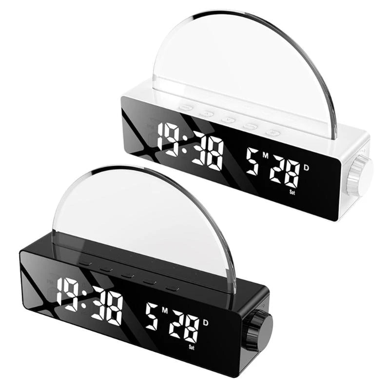 Réveil LED Miroir – Lampe Soleil RGB, Date et Jour