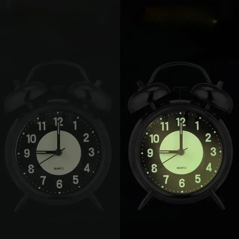 Réveil Vintage Double Cloche 3 Pouces avec cadran fluorescent lumineux dans l’obscurité.
