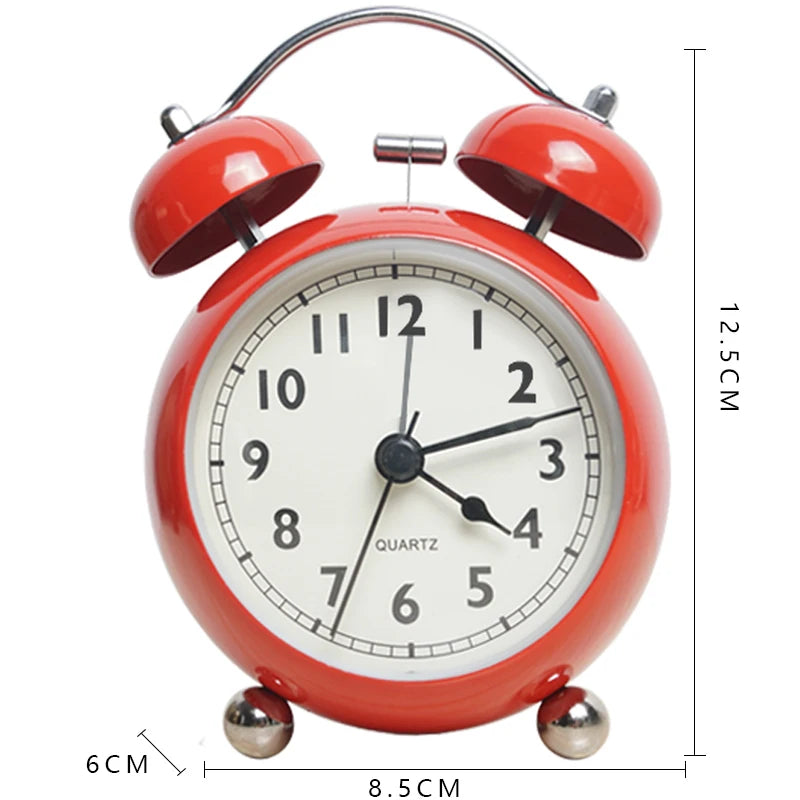 Réveil Vintage Métal Rouge avec Double Cloche avec ses dimensions